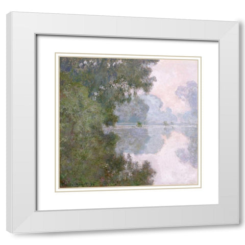 Morning on the Seine, Near Giverny White Modern Wood Framed Art Print with Double Matting by Monet, Claude