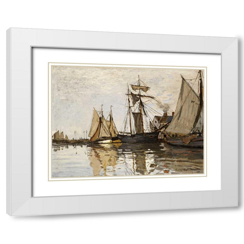 The Port of Honfleur White Modern Wood Framed Art Print with Double Matting by Monet, Claude