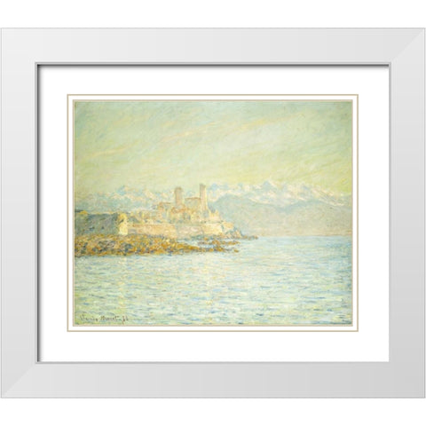 The Old Fort at Antibes White Modern Wood Framed Art Print with Double Matting by Monet, Claude