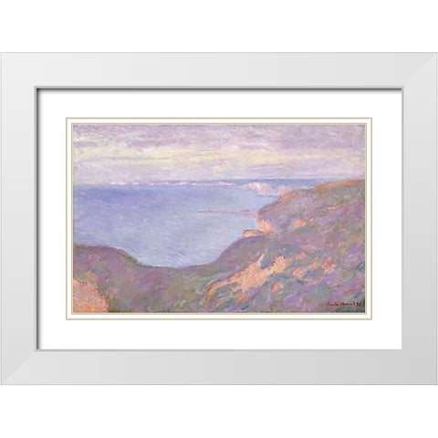 The Cliffs Near Dieppe White Modern Wood Framed Art Print with Double Matting by Monet, Claude