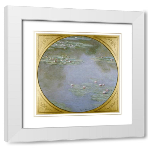 Waterlilies White Modern Wood Framed Art Print with Double Matting by Monet, Claude