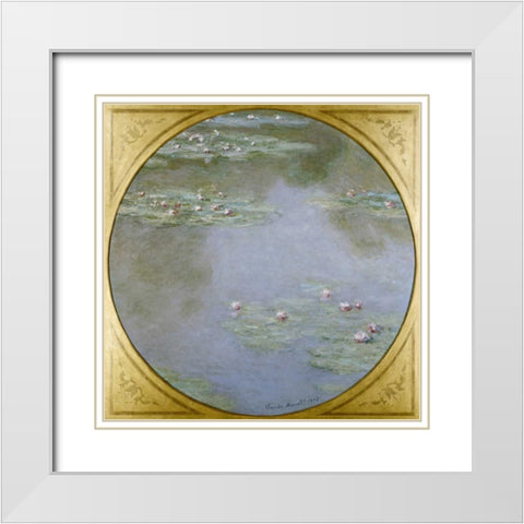 Waterlilies White Modern Wood Framed Art Print with Double Matting by Monet, Claude