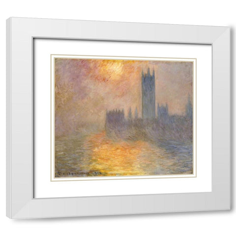 Parliament at Sunset White Modern Wood Framed Art Print with Double Matting by Monet, Claude