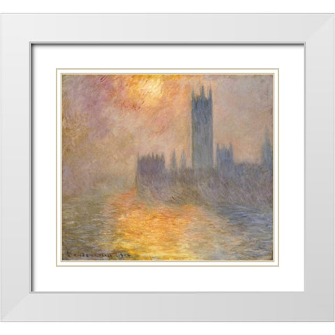 Parliament at Sunset White Modern Wood Framed Art Print with Double Matting by Monet, Claude