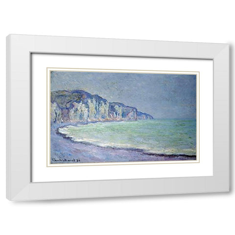 Cliffs at Pourville White Modern Wood Framed Art Print with Double Matting by Monet, Claude