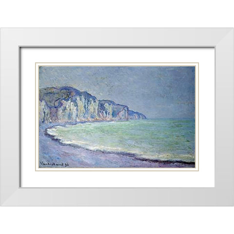 Cliffs at Pourville White Modern Wood Framed Art Print with Double Matting by Monet, Claude