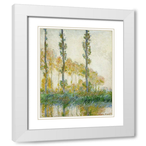 The Three Trees, Autumn White Modern Wood Framed Art Print with Double Matting by Monet, Claude