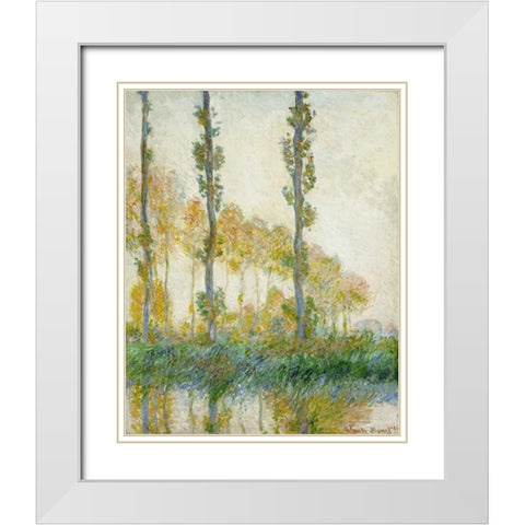 The Three Trees, Autumn White Modern Wood Framed Art Print with Double Matting by Monet, Claude