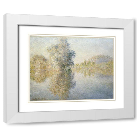 Early Morning on the Seine at Giverny White Modern Wood Framed Art Print with Double Matting by Monet, Claude