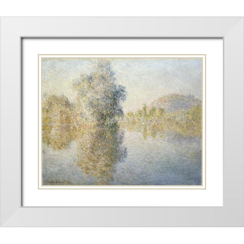 Early Morning on the Seine at Giverny White Modern Wood Framed Art Print with Double Matting by Monet, Claude