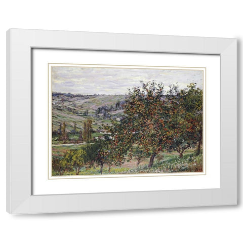 Apple Trees Near Vetheuil, 1878 White Modern Wood Framed Art Print with Double Matting by Monet, Claude