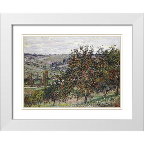 Apple Trees Near Vetheuil, 1878 White Modern Wood Framed Art Print with Double Matting by Monet, Claude