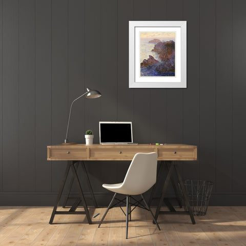 Rocky Point at Port-Goulphar, 1886 White Modern Wood Framed Art Print with Double Matting by Monet, Claude