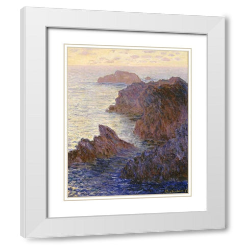 Rocky Point at Port-Goulphar, 1886 White Modern Wood Framed Art Print with Double Matting by Monet, Claude