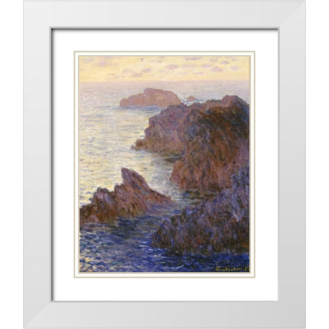 Rocky Point at Port-Goulphar, 1886 White Modern Wood Framed Art Print with Double Matting by Monet, Claude
