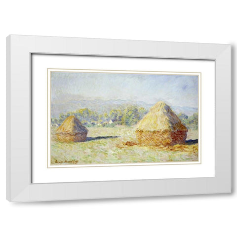 Haystacks, Morning Effect White Modern Wood Framed Art Print with Double Matting by Monet, Claude