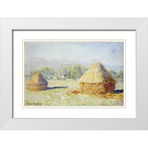 Haystacks, Morning Effect White Modern Wood Framed Art Print with Double Matting by Monet, Claude