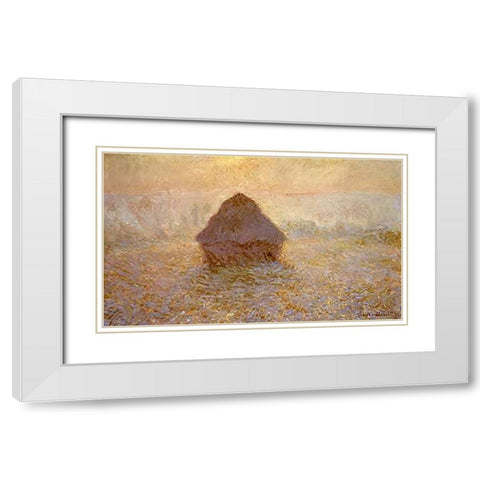 Haystacks, Sun on the Mist White Modern Wood Framed Art Print with Double Matting by Monet, Claude