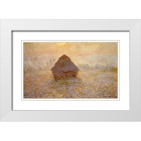 Haystacks, Sun on the Mist White Modern Wood Framed Art Print with Double Matting by Monet, Claude
