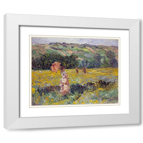 Limetz Meadow White Modern Wood Framed Art Print with Double Matting by Monet, Claude