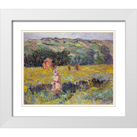 Limetz Meadow White Modern Wood Framed Art Print with Double Matting by Monet, Claude