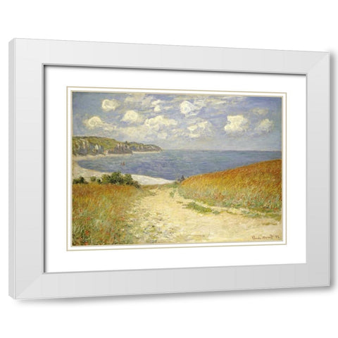 Path through the Wheat Fields at Pourville, 1882 White Modern Wood Framed Art Print with Double Matting by Monet, Claude