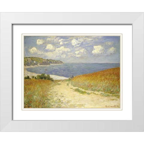 Path through the Wheat Fields at Pourville, 1882 White Modern Wood Framed Art Print with Double Matting by Monet, Claude