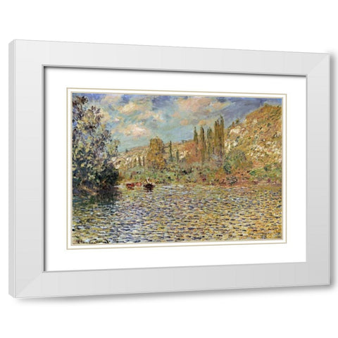 The Seine at Vetheuil White Modern Wood Framed Art Print with Double Matting by Monet, Claude