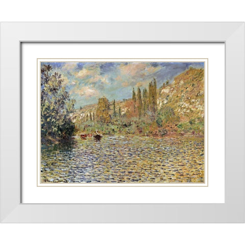 The Seine at Vetheuil White Modern Wood Framed Art Print with Double Matting by Monet, Claude