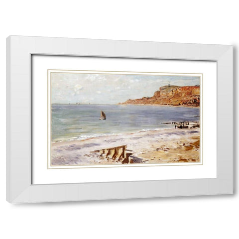 Seascape at Sainte-Adresse White Modern Wood Framed Art Print with Double Matting by Monet, Claude
