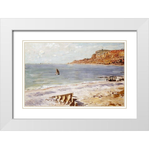 Seascape at Sainte-Adresse White Modern Wood Framed Art Print with Double Matting by Monet, Claude