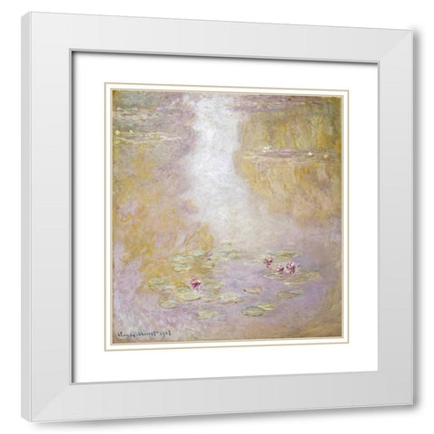Water Lilies, Giverny White Modern Wood Framed Art Print with Double Matting by Monet, Claude