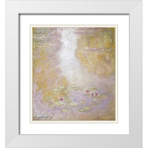 Water Lilies, Giverny White Modern Wood Framed Art Print with Double Matting by Monet, Claude