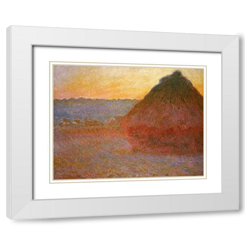 Haystacks, Pink and Blue Impressions White Modern Wood Framed Art Print with Double Matting by Monet, Claude