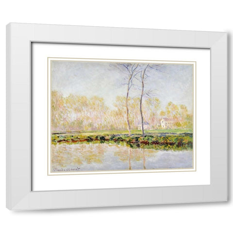The Banks of the River Epte at Giverny White Modern Wood Framed Art Print with Double Matting by Monet, Claude