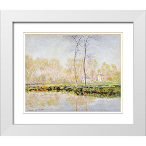 The Banks of the River Epte at Giverny White Modern Wood Framed Art Print with Double Matting by Monet, Claude