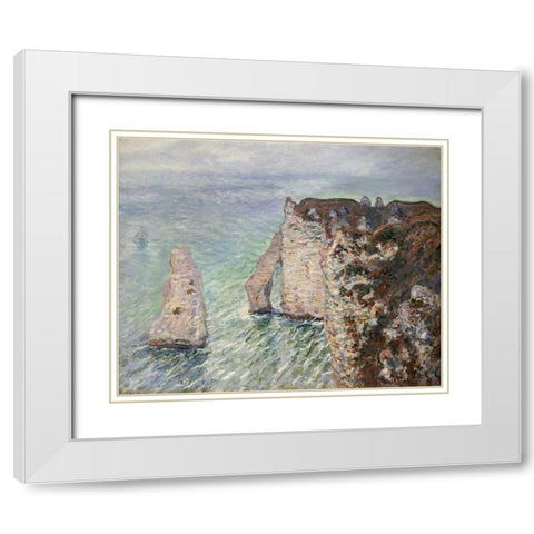 LAiguille et la Porte dAval, Etretat White Modern Wood Framed Art Print with Double Matting by Monet, Claude