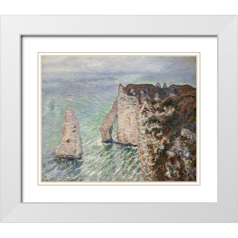 LAiguille et la Porte dAval, Etretat White Modern Wood Framed Art Print with Double Matting by Monet, Claude