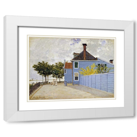 The Blue House, Zaandam White Modern Wood Framed Art Print with Double Matting by Monet, Claude