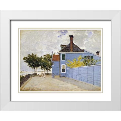 The Blue House, Zaandam White Modern Wood Framed Art Print with Double Matting by Monet, Claude