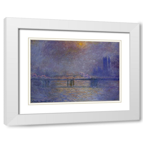 Charing Cross Bridge, The Thames White Modern Wood Framed Art Print with Double Matting by Monet, Claude