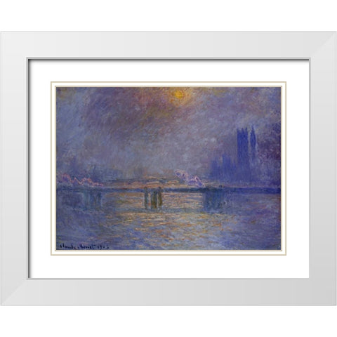 Charing Cross Bridge, The Thames White Modern Wood Framed Art Print with Double Matting by Monet, Claude