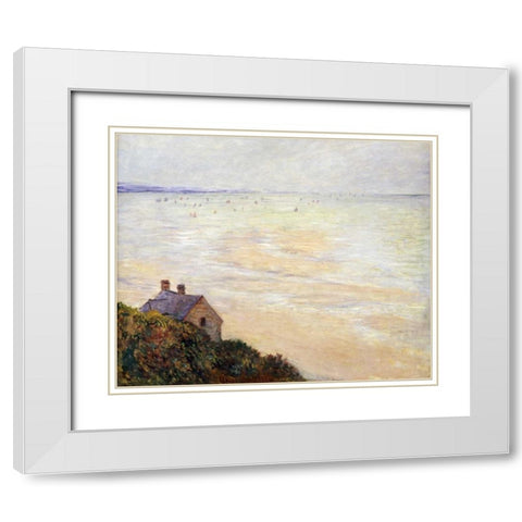 The Hut at Trouville; Low Tide White Modern Wood Framed Art Print with Double Matting by Monet, Claude