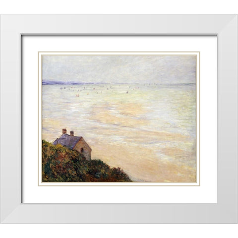 The Hut at Trouville; Low Tide White Modern Wood Framed Art Print with Double Matting by Monet, Claude