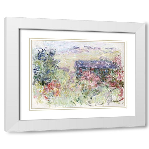 The House Through the Roses White Modern Wood Framed Art Print with Double Matting by Monet, Claude