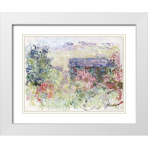 The House Through the Roses White Modern Wood Framed Art Print with Double Matting by Monet, Claude
