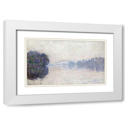 The Seine Near Vernon, as Seen in the Morning White Modern Wood Framed Art Print with Double Matting by Monet, Claude