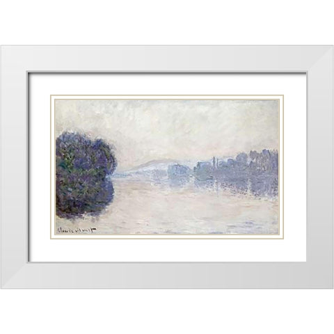 The Seine Near Vernon, as Seen in the Morning White Modern Wood Framed Art Print with Double Matting by Monet, Claude