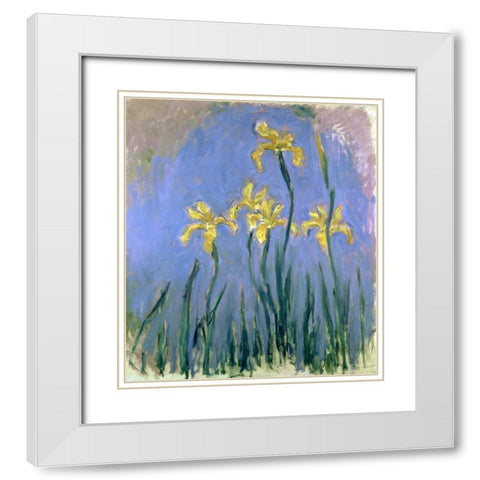 Yellow Irises White Modern Wood Framed Art Print with Double Matting by Monet, Claude