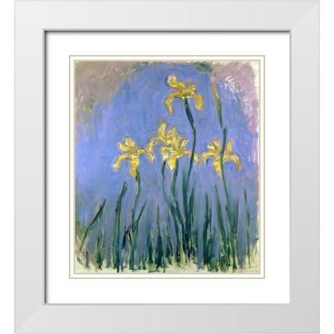 Yellow Irises White Modern Wood Framed Art Print with Double Matting by Monet, Claude